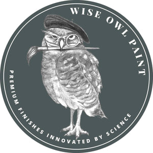 Wise owl holding paintbrush logo
