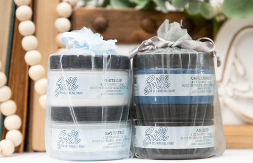 4 small containers of silk all-in-one mineral paint sample kit 