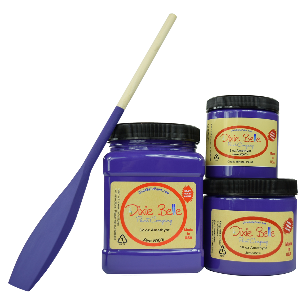 3 jars of Dixie belle no voc’s chalk mineral paint in the color amethyst 