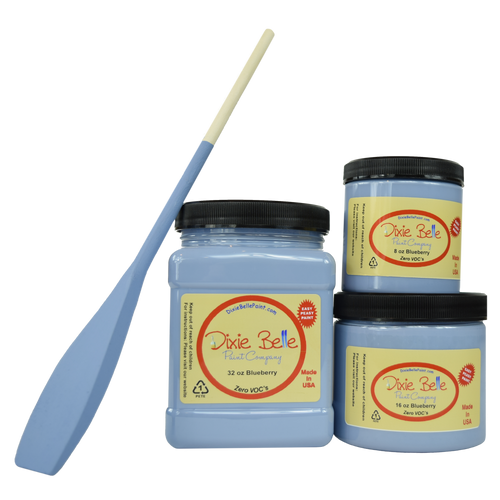 3 jars of Dixie belle no voc’s chalk mineral paint in the color blueberry