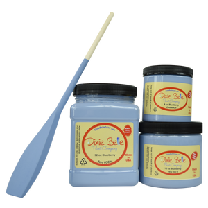 3 jars of Dixie belle no voc’s chalk mineral paint in the color blueberry