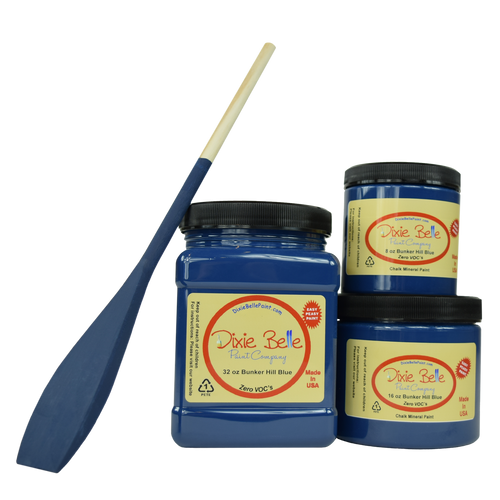 3 jars of Dixie belle no voc’s chalk mineral paint in the color bunker hill blue