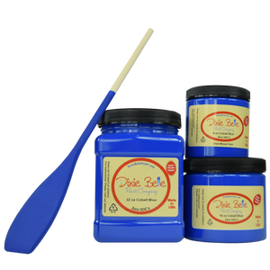 3 jars of Dixie belle no voc’s chalk mineral paint in the color cobalt blue