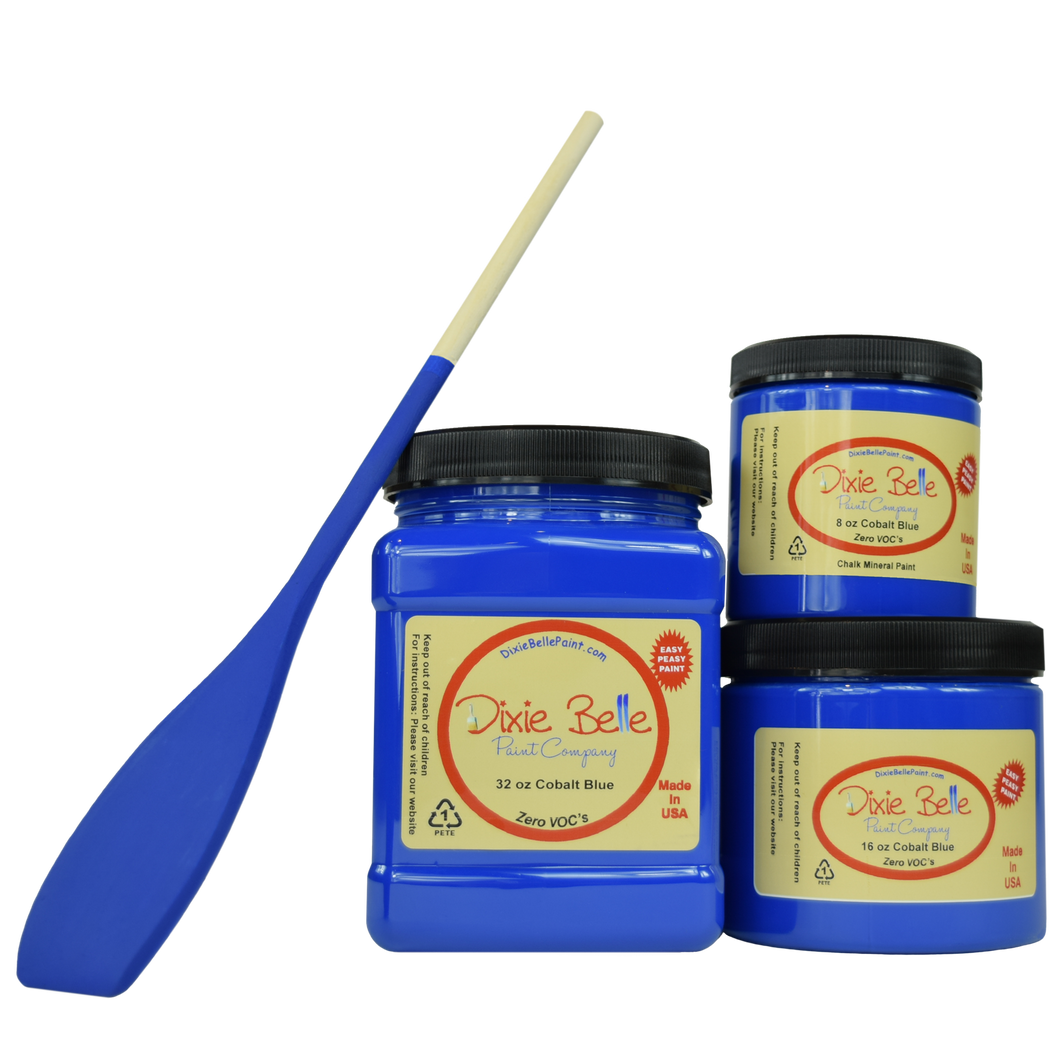 3 jars of Dixie belle no voc’s chalk mineral paint in the color cobalt blue