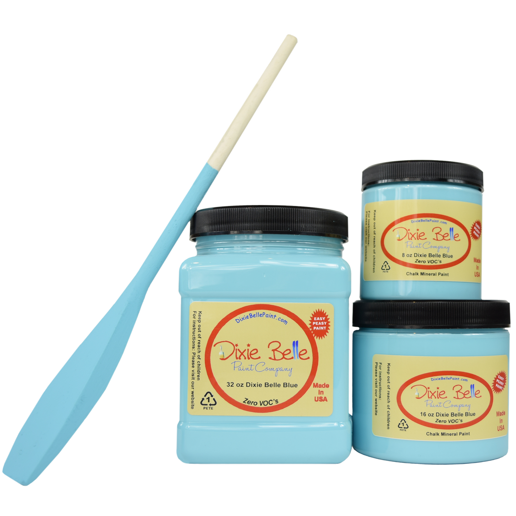 3 jars of Dixie belle no voc’s chalk mineral paint in the color dixie belle blue