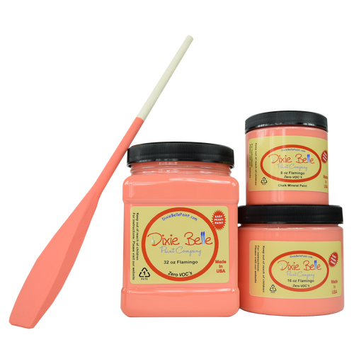 3 jars of Dixie belle no voc’s chalk mineral paint in the color flamingo