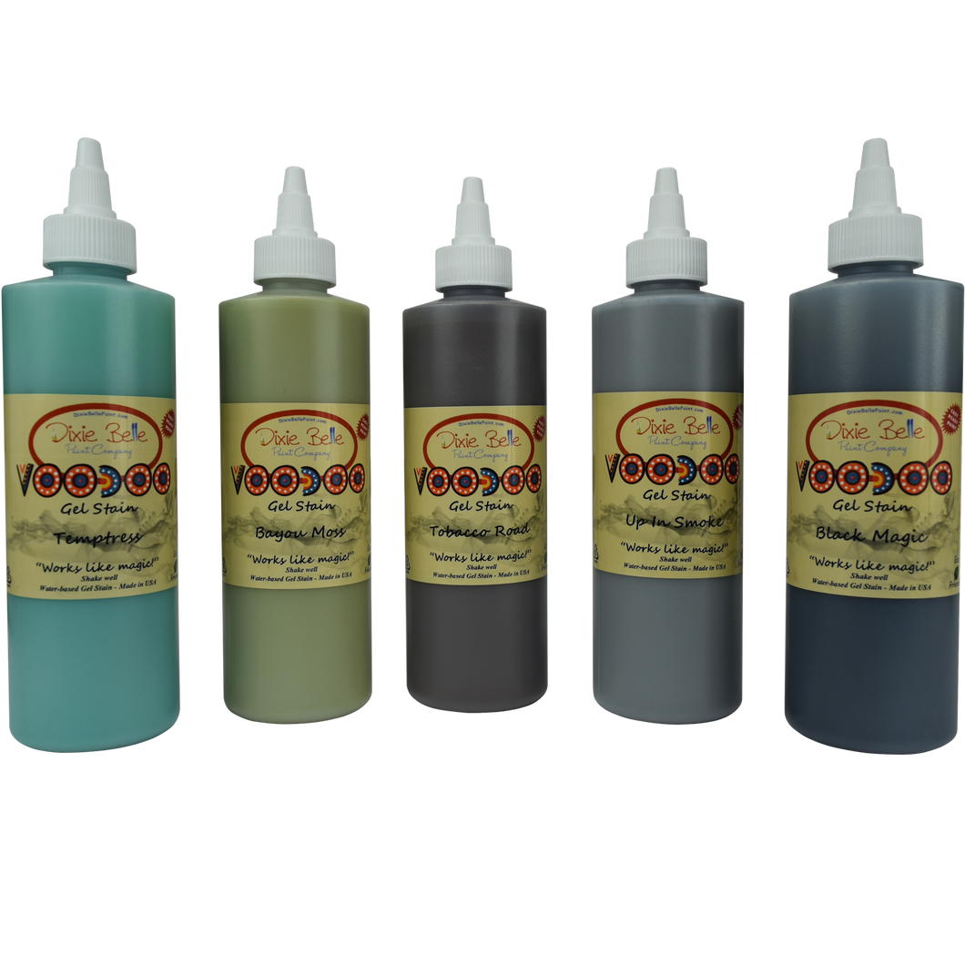 5 containers of Dixie belle paint company water based voodoo gel stains