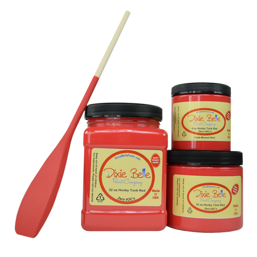 3 jars of Dixie belle no voc’s chalk mineral paint in the color honky tonk red