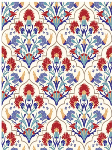Picture of whimsical Mediterranean rice decoupage paper in red blue and yellow