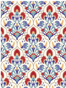 Picture of whimsical Mediterranean rice decoupage paper in red blue and yellow