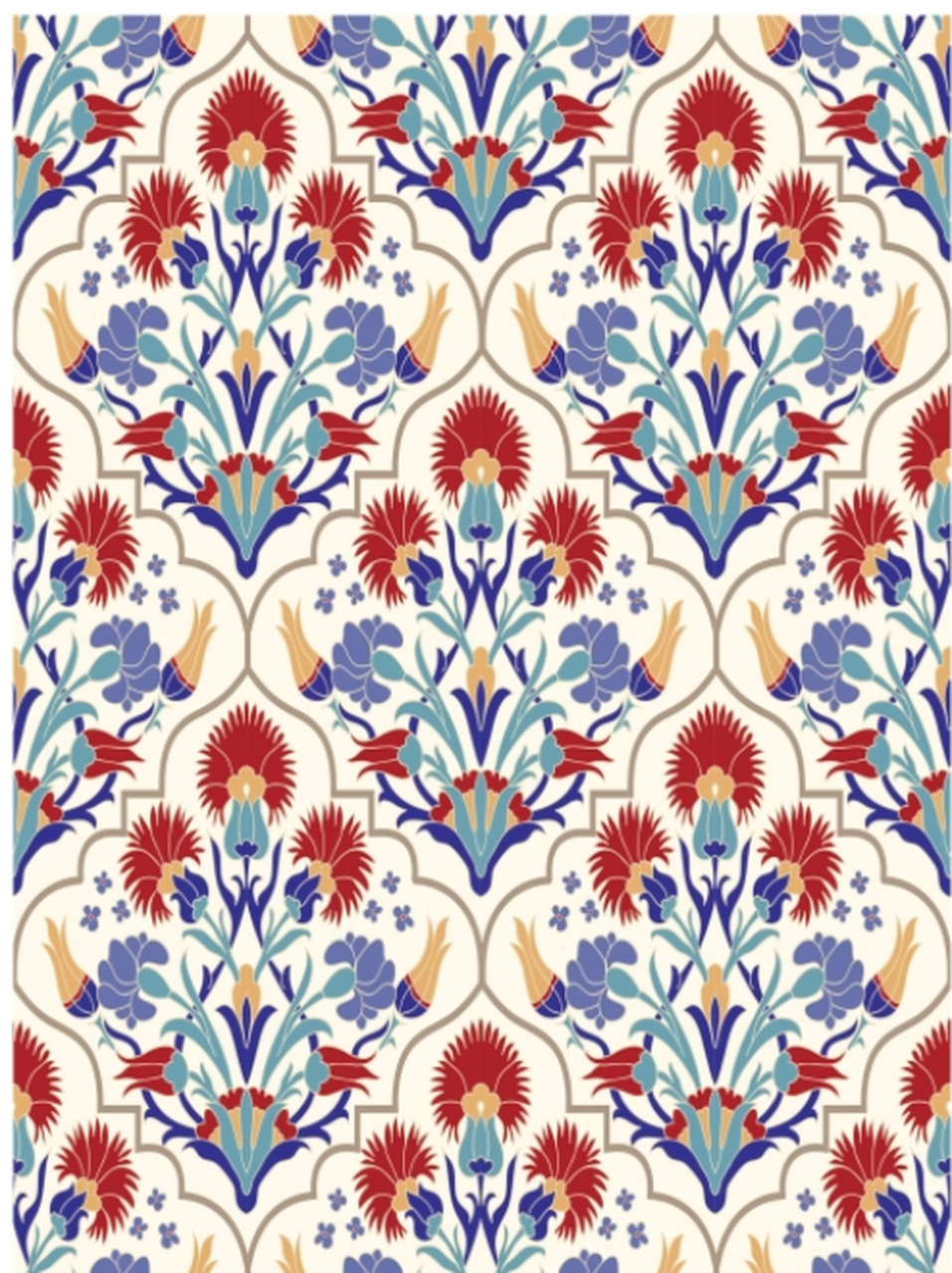 Picture of whimsical Mediterranean rice decoupage paper in red blue and yellow