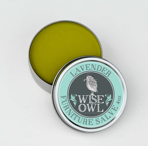 1 tin container of Wise Owl Furniture Salve in Lavender