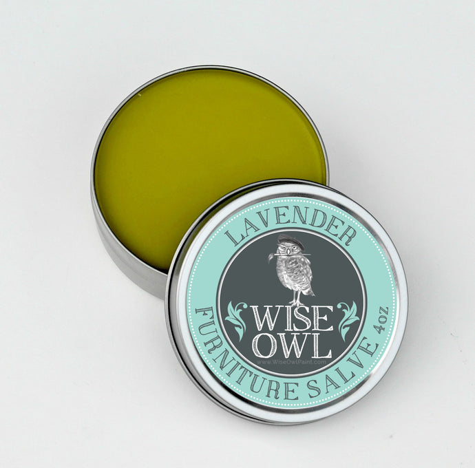 1 tin container of Wise Owl Furniture Salve in Lavender