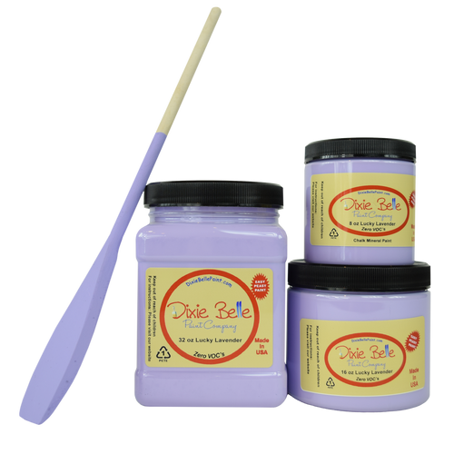 3 jars of Dixie belle no voc’s chalk mineral paint in the color lucky lavender 