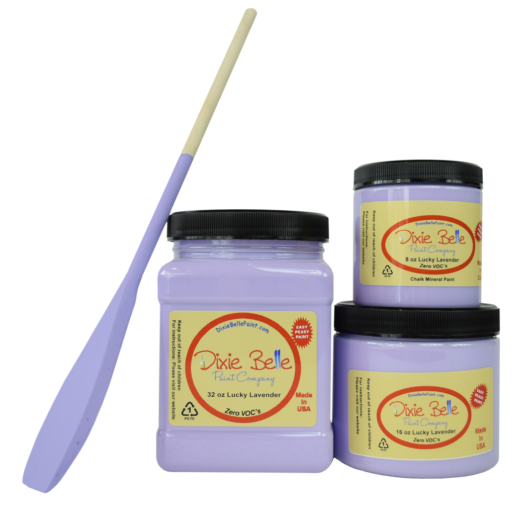 3 jars of Dixie belle no voc’s chalk mineral paint in the color lucky lavender 