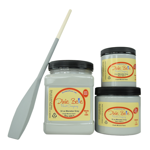 3 jars of Dixie belle no voc’s chalk mineral paint in the color manatee gray