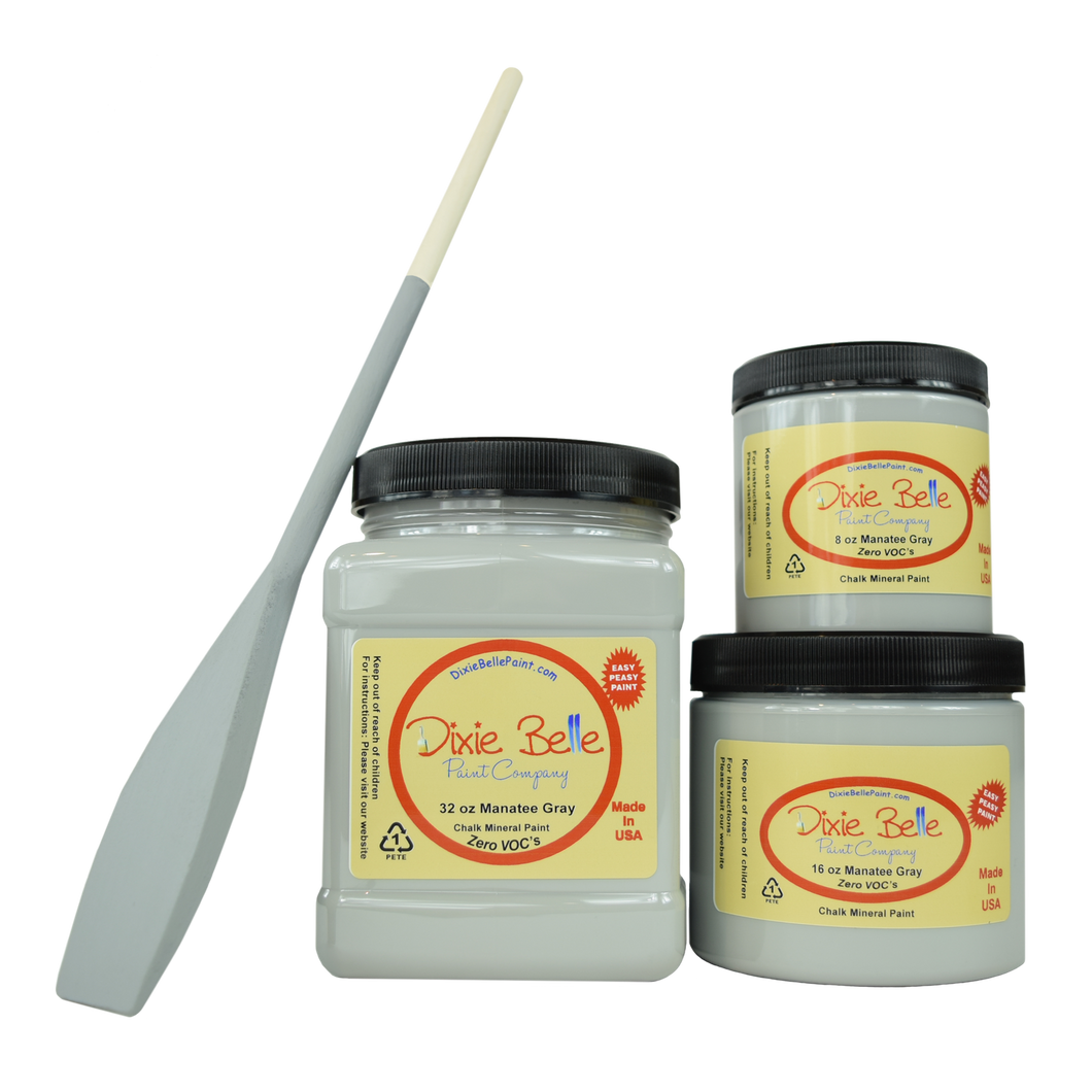 3 jars of Dixie belle no voc’s chalk mineral paint in the color manatee gray