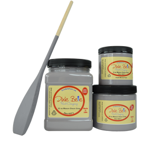 3 jars of Dixie belle no voc’s chalk mineral paint in the color mason dixon gray