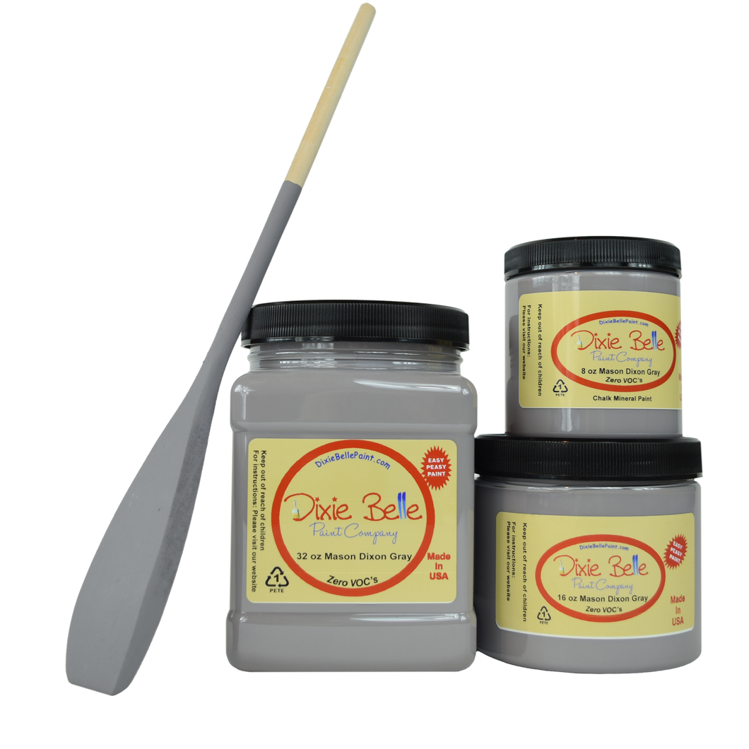 3 jars of Dixie belle no voc’s chalk mineral paint in the color mason dixon gray