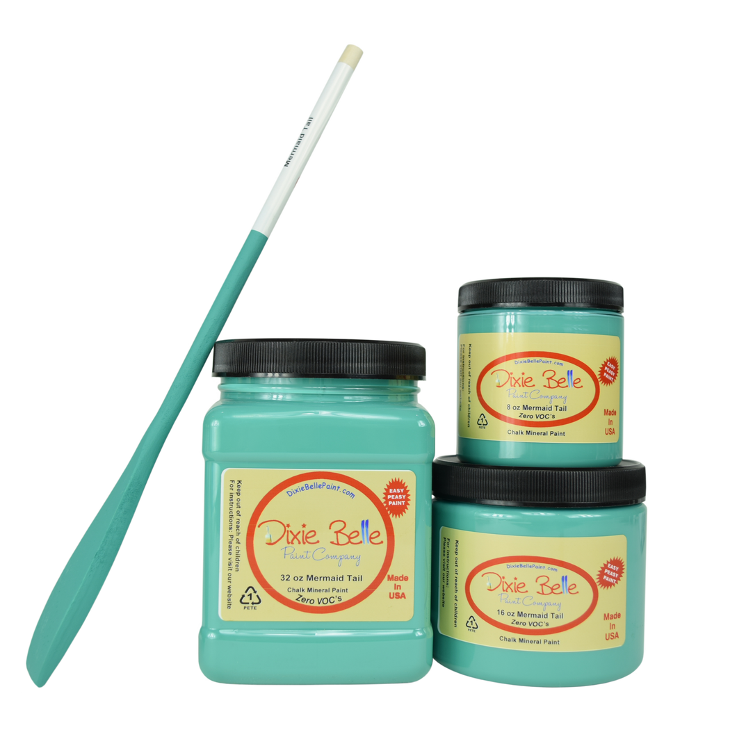 3 jars of Dixie belle no voc’s chalk mineral paint in the color mermaid tail