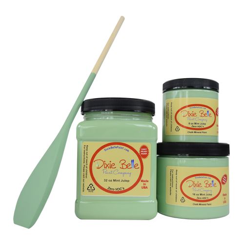 3 jars of Dixie belle no voc’s chalk mineral paint in the color mint julep