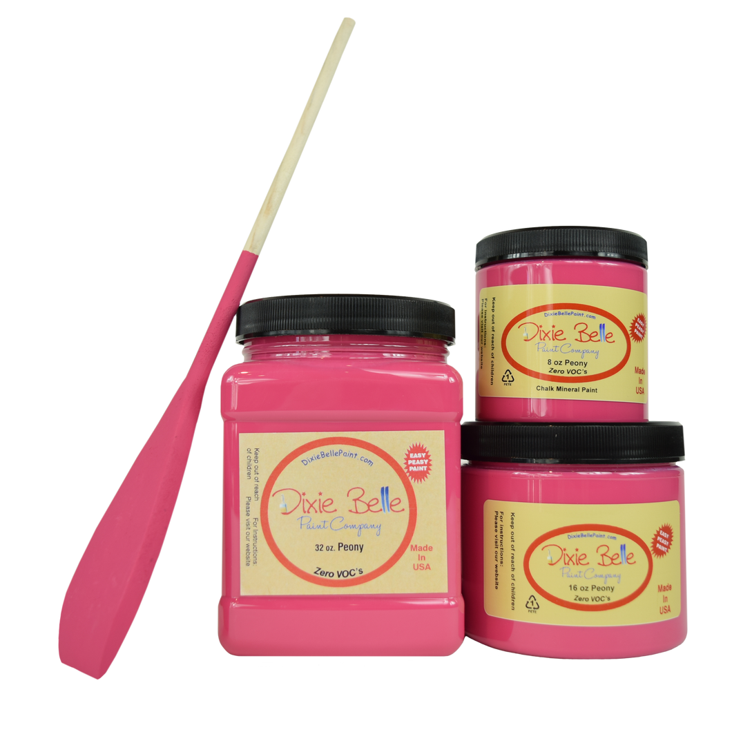 3 jars of Dixie belle no voc’s chalk mineral paint in the color peony