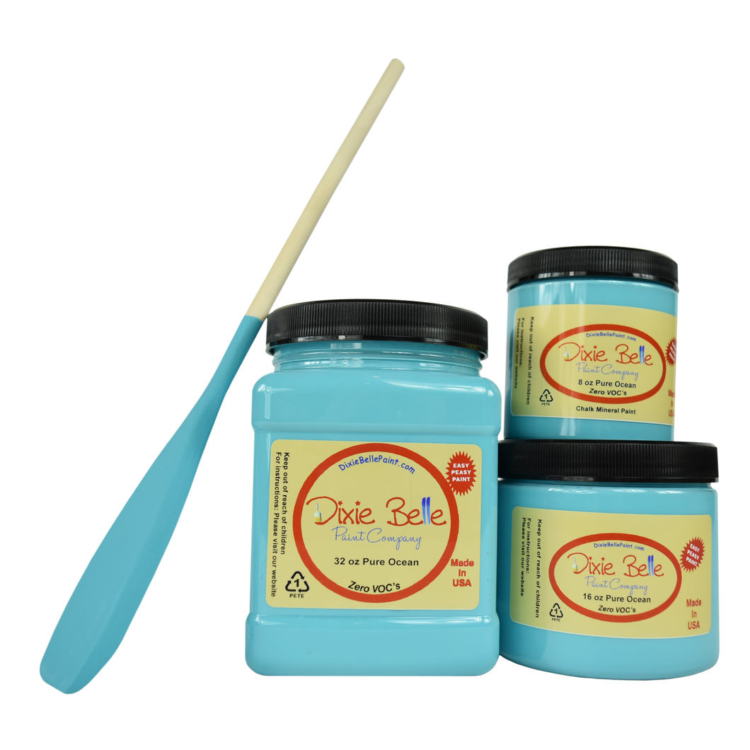 3 jars of Dixie belle no voc’s chalk mineral paint in the color pure ocean 