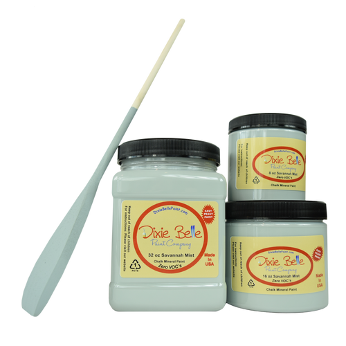 3 jars of Dixie belle no voc’s chalk mineral paint in the color savannah mist