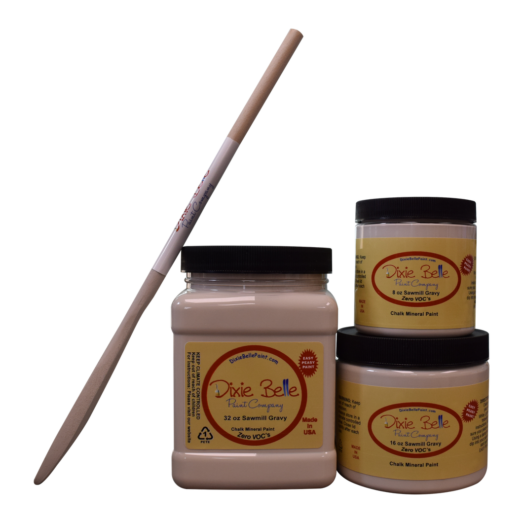 3 jars of Dixie belle no voc’s chalk mineral paint in the color sawmill gravy