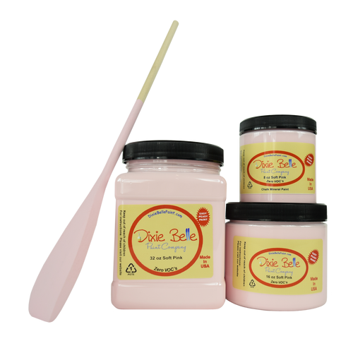 3 jars of Dixie belle no voc’s chalk mineral paint in the color soft pink