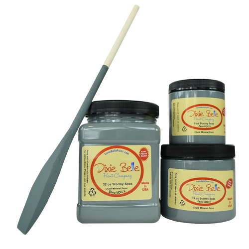 3 jars of Dixie belle no voc’s chalk mineral paint in the color stormy seas