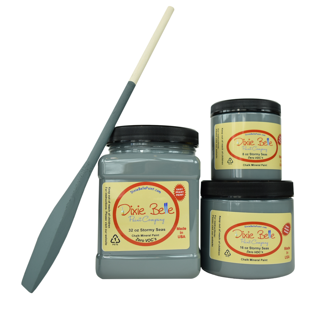 3 jars of Dixie belle no voc’s chalk mineral paint in the color stormy seas