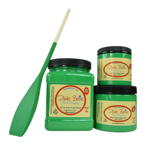 3 jars of Dixie belle no voc’s chalk mineral paint in the color tree frog green