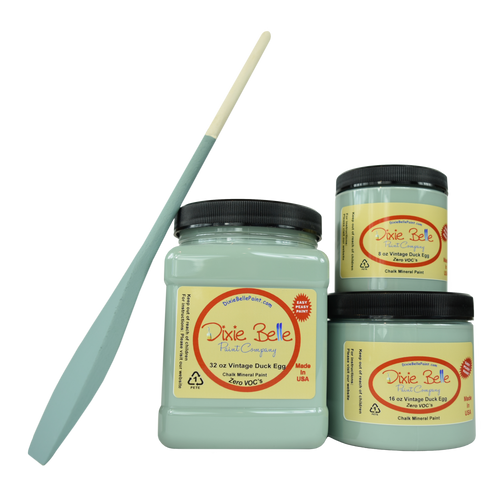 3 jars of Dixie belle no voc’s chalk mineral paint in the color vintage duck egg
