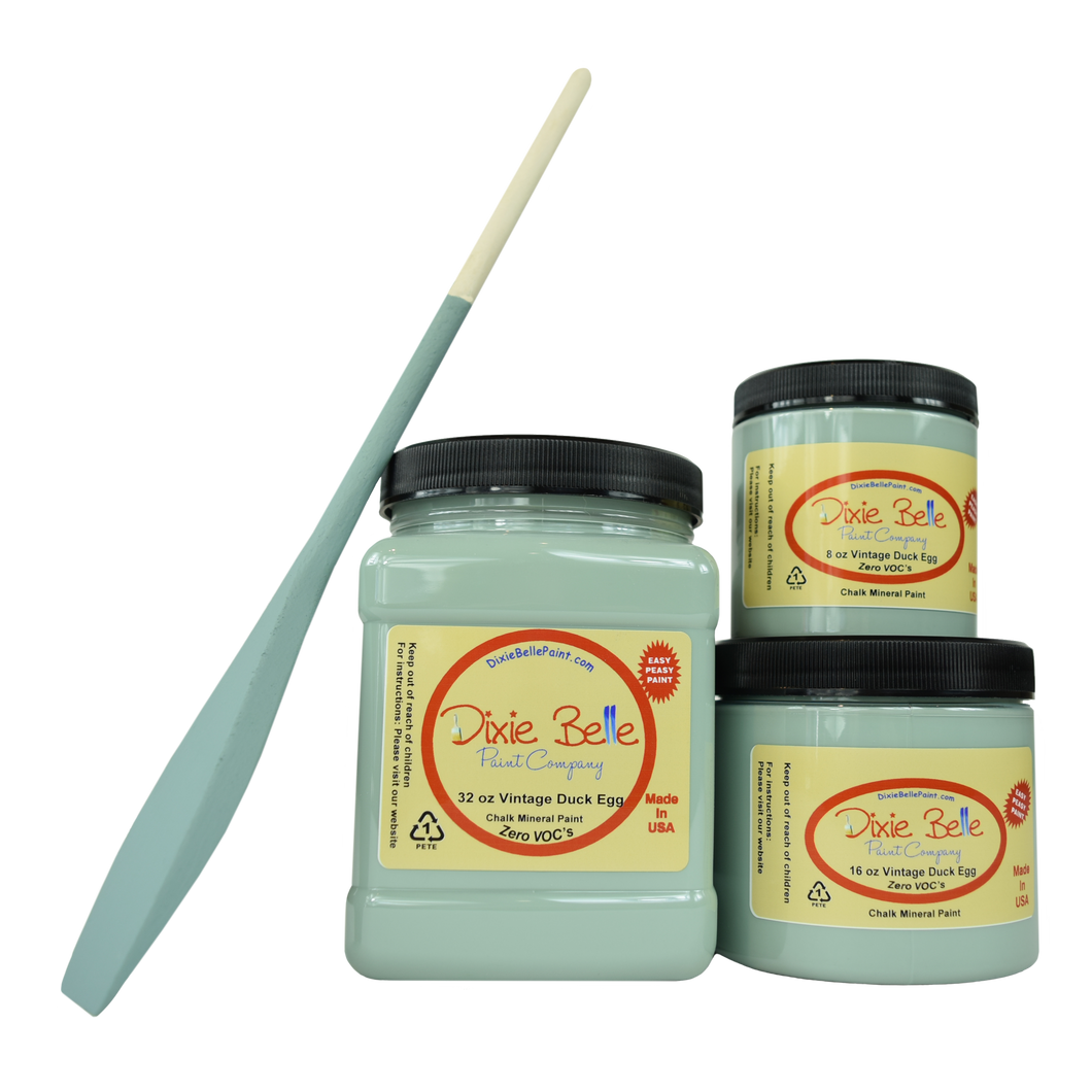 3 jars of Dixie belle no voc’s chalk mineral paint in the color vintage duck egg